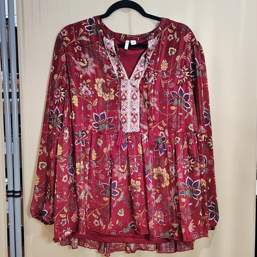 Cato Peasant Top Womens 18/20 Multicolor Floral Boho Festival Flowy Long Sleeve